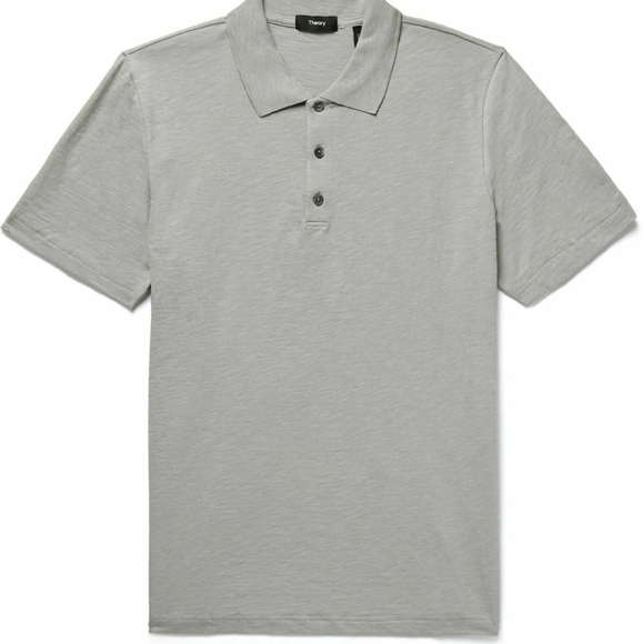 Theory Bron Peru Cotton Botton Short Sleeved Jersey Polo Shirt - Picture 1 of 16